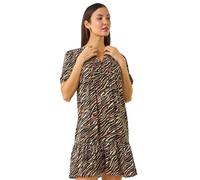 Roman Originals Smock Dress for Women UK Ladies Cotton Summer Embroidered Frilled Tiered Casual Beach Cruise Holiday Cocktail Party 3/4 Sleeve Pull On Gathered Skirt - Noir Animal - Size 20