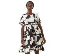 Roman Originals Smock Dress for Women UK Ladies Swing A Line Tiered Pocket Slouch Summer Spring Everyday Evening Work Holiday Short Sleeve Smart Casual Beach Lightweight Shift - Noir White - Size 20