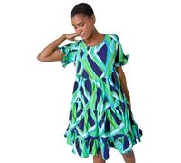 Roman Originals Smock Dress for Women UK Ladies Swing A Line Tiered Pocket Slouch Summer Spring Everyday Evening Work Holiday Short Sleeve Smart Casual Beach Lightweight Shift - Green Navy - Size 10