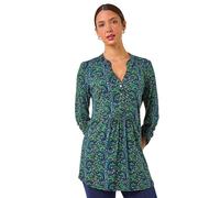 Roman Originals Smock Tunic Top for Women UK - Ladies Everyday Autumn Winter V-Neckline Comfy Soft Evening Vacation Work Party Night Out - Green Blue - Size 10