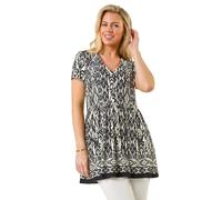 Roman Originals Smock Tunic Top for Women UK - Ladies Everyday Autumn Winter V-Neckline Comfy Soft Evening Vacation Work Party Night Out - Petite Noir - Size 14