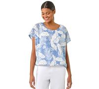 Roman Originals Snake Print Bubble Hem Top for Women UK - Ladies Spring Summer Blouson Round Neckline Comfy Soft Evening Vacation Work Party Night Out Everyday - Light Blue - Size 20