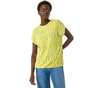 Roman Originals Snake Print Bubble Hem Top for Women UK - Ladies Spring Summer Blouson Round Neckline Comfy Soft Evening Vacation Work Party Night Out Everyday - Ikat Lime - Size 12