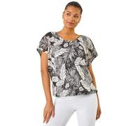 Roman Originals Snake Print Bubble Hem Top for Women UK - Ladies Spring Summer Blouson Round Neckline Comfy Soft Evening Vacation Work Party Night Out Everyday - Black Leaf - Size 20