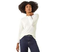 Roman Originals Soft Jumper for Women UK Ladies Winter Autumn Sweater Knit Knitwear Round Crew Neck Top Plain Lightweight Comfy Long Sleeve Split Hem Everyday Daywear - Ivory - Size 12