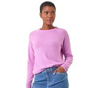 Roman Originals Soft Jumper for Women UK Ladies Winter Autumn Sweater Knit Knitwear Round Crew Neck Top Plain Lightweight Comfy Long Sleeve Split Hem Everyday Daywear - Mauve - Size 12