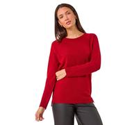 Roman Originals Soft Jumper for Women UK Ladies Winter Autumn Sweater Knit Knitwear Round Crew Neck Top Plain Lightweight Comfy Long Sleeve Split Hem Everyday Daywear - Red - Size 12