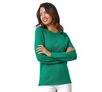 Roman Originals Soft Jumper for Women UK Ladies Winter Autumn Sweater Knit Knitwear Round Crew Neck Top Plain Lightweight Comfy Long Sleeve Split Hem Everyday Daywear - Green - Size 12