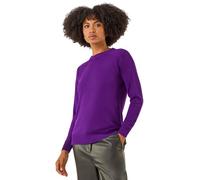 Roman Originals Soft Jumper for Women UK Ladies Winter Autumn Sweater Knit Knitwear Round Crew Neck Top Plain Lightweight Comfy Long Sleeve Split Hem Everyday Daywear - Purple - Size 18