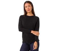 Roman Originals Soft Jumper for Women UK Ladies Winter Autumn Sweater Knit Knitwear Round Crew Neck Top Plain Lightweight Comfy Long Sleeve Split Hem Everyday Daywear - Black - Size 14