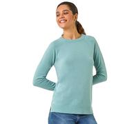 Roman Originals Soft Jumper for Women UK Ladies Winter Autumn Sweater Knit Knitwear Round Crew Neck Top Plain Lightweight Comfy Long Sleeve Split Hem Everyday Daywear - Steel Blue - Size 12