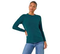 Roman Originals Soft Jumper for Women UK Ladies Winter Autumn Sweater Knit Knitwear Round Crew Neck Top Plain Lightweight Comfy Long Sleeve Split Hem Everyday Daywear - Teal - Size 12