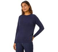 Roman Originals Soft Jumper for Women UK Ladies Winter Autumn Sweater Knit Knitwear Round Crew Neck Top Plain Lightweight Comfy Long Sleeve Split Hem Everyday Daywear - Midnight Blue - Size 14