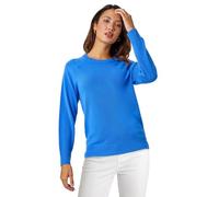 Roman Originals Soft Jumper for Women UK Ladies Winter Autumn Sweater Knit Knitwear Round Crew Neck Top Plain Lightweight Comfy Long Sleeve Split Hem Everyday Daywear - Blue - Size 10