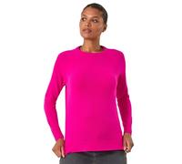 Roman Originals Soft Jumper for Women UK Ladies Winter Autumn Sweater Knit Knitwear Round Crew Neck Top Plain Lightweight Comfy Long Sleeve Split Hem Everyday Daywear - Cerise - Size 12