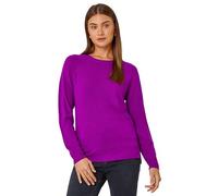 Roman Originals Soft Jumper for Women UK Ladies Winter Autumn Sweater Knit Knitwear Round Crew Neck Top Plain Lightweight Comfy Long Sleeve Split Hem Everyday Daywear - Magenta - Size 10