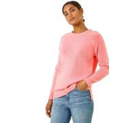 Roman Originals Soft Jumper for Women UK Ladies Winter Autumn Sweater Knit Knitwear Round Crew Neck Top Plain Lightweight Comfy Long Sleeve Split Hem Everyday Daywear - Rose Pink - Size 10