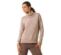 Roman Originals Soft Roll Neck Knit Jumper for Women UK - Ladies Everyday Autumn Winter Comfy Soft Evening Vacation Work Party Night Out - Beige - Size 14