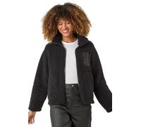 Roman Originals Soft Sherpa Fleece Jacket for Women UK - Ladies Autumn Everyday Winter Holiday Pull-On Comfy Soft Vacation Work Teddy Coat - Plain Black - Size 20
