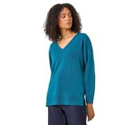 Roman Originals Soft V-Neck Side Split Knit Sweater for Women UK - Ladies Everyday Autumn Winter V-Neckline Comfy Soft Evening Vacation Work Party Night Out - Teal - Size 12