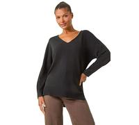 Roman Originals Soft V-Neck Side Split Knit Sweater for Women UK - Ladies Everyday Autumn Winter V-Neckline Comfy Soft Evening Vacation Work Party Night Out - Noir - Size 12