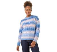 Roman Originals Space Dye Stripe Knit Jumper for Women UK - Ladies Everyday Autumn Winter Crew Neckline Comfy Soft Evening Vacation Work Party Night Out - Blue - Size 18
