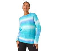 Roman Originals Spacedye Stripe Crew Neck Jumper for Women UK - Ladies Everyday Autumn Winter Round Neckline Comfy Soft Evening Vacation Work Party Night Out - Blue - Size 10