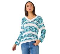 Roman Originals Spacedye Stripe Knit Jumper for Women UK - Ladies Everyday Autumn Winter Round Neckline Comfy Soft Evening Vacation Work Party Night Out - Teal - Size 14