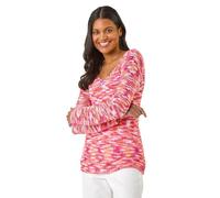 Roman Originals Spacedye V-Neck Knit Jumper for Women UK - Ladies Everyday Holiday Spring Summer V-Neckline Comfy Soft Evening Vacation Work Party - Cerise - Size 12