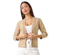 Roman Originals Sparkle Hotfix Knit Shrug for Women UK - Ladies Everyday Holiday Spring Summer Comfy Soft Evening Vacation Work Party - Beige - Size 12
