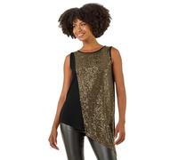 Roman Originals Sparkly Asymmetric Stretch Vest for Women UK - Ladies Everyday Autumn Winter Round Neckline Comfy Soft Evening Vacation Work Party Night Out - Gold - Size 16