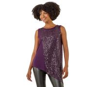 Roman Originals Sparkly Asymmetric Stretch Vest for Women UK - Ladies Everyday Autumn Winter Round Neckline Comfy Soft Evening Vacation Work Party Night Out - Purple - Size 16