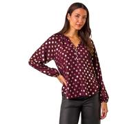 Roman Originals Spot Foil Print Blouse for Women UK - Ladies Everyday Autumn Winter V-Neckline Comfy Soft Evening Vacation Work Party Night Out - Wine - Size 16