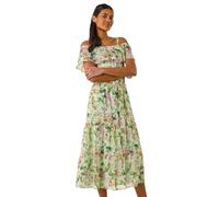 Roman Originals Spot Print Bardot Midi Dress for Women UK - Ladies Everyday Holiday Spring Summer Comfy Soft Evening Vacation Work Party - Mint - Size 14