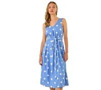 Roman Originals Spot Print Belted Midi Dress for Women UK - Ladies Everyday Holiday Spring Summer V-Neckline Comfy Soft Evening Vacation Work Party - Light Blue - Size 16