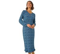 Roman Originals Spot Print Keyhole Midi Dress for Women UK - Ladies Everyday Holiday Spring Summer Round Neckline Comfy Soft Evening Vacation Work Party - Blue - Size 20