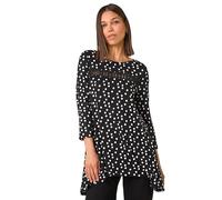 Roman Originals Spot Print Lace Trim Stretch Top for Women UK - Ladies Everyday Autumn Winter Round Neckline Comfy Soft Evening Vacation Work Party Night Out - Black - Size 10