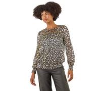 Roman Originals Spot Print Plisse Shirred Top for Women UK - Ladies Everyday Autumn Winter Round Neckline Comfy Soft Evening Vacation Work Party Night Out - Gold - Size 14