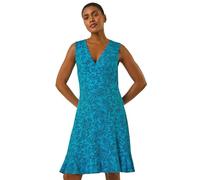 Roman Originals Spot Print Wrap Dress for Women UK - Ladies Everyday Holiday Spring Summer V-Neckline Comfy Soft Evening Vacation Work Party - Blue - Size 20
