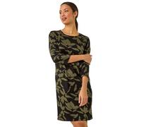 Roman Originals Spot Print Zip Pocket Jersey Dress for Women UK - Ladies Everyday Holiday Autumn Winter Round Neck 3/4 Sleeves Comfy Soft Evening Vacation Work Party Shift - Khaki Noir - Size 14