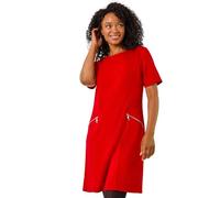 Roman Originals Spot Print Zip Pocket Jersey Dress for Women UK - Ladies Everyday Holiday Autumn Winter Round Neck 3/4 Sleeves Comfy Soft Evening Vacation Work Party Shift - Petite Red - Size 16