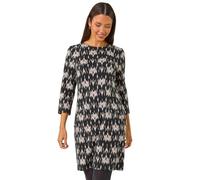 Roman Originals Spot Print Zip Pocket Jersey Dress for Women UK - Ladies Everyday Holiday Autumn Winter Round Neck 3/4 Sleeves Comfy Soft Evening Vacation Work Party Shift - Dark Grey Noir - Size 10