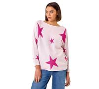 Roman Originals Star Jacquard Jumper for Women UK - Ladies Everyday Autumn Winter Slash Neckline Comfy Soft Evening Vacation Work Party Night Out - Pink Light Pink - Size 20