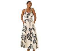 Roman Originals Strappy Shell Print Maxi Dress for Women UK - Ladies Everyday Holiday Spring Summer Round Neckline Comfy Soft Evening Vacation Work Party - Ivory - Size 16