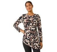 Roman Originals Stretch Animal Print Twist Top for Women UK - Ladies Everyday Autumn Winter Round Neckline Comfy Soft Evening Vacation Work Party Night Out - Black - Size 10