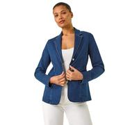 Roman Originals Stretch Blazer for Women UK - Ladies Office Jacket Business Work Formal Smart Summer Professional Interview Desk Dinner Evening Open Front Button Party Spring - Indigo - Size 20