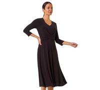Roman Originals Stretch Crossover Midi Dress for Women UK - Ladies Everyday Autumn Winter V-Neckline Comfy Soft Evening Vacation Work Party Night Out - Black - Size 12