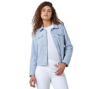 Roman Originals Stretch Jacket for Women UK - Ladies Denim Jean Summer Coat Bengaline Casual Smart Utility Trucker Biker Fitted Classic Work Spring Soft Vintage - Silver - Size 20