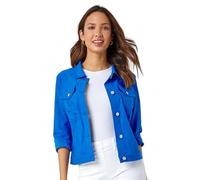 Roman Originals Stretch Jacket for Women UK - Ladies Denim Jean Summer Coat Bengaline Casual Smart Utility Trucker Biker Fitted Classic Work Spring Soft Vintage - Royal Blue - Size 14