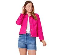 Roman Originals Stretch Jacket for Women UK - Ladies Denim Jean Summer Coat Bengaline Casual Smart Utility Trucker Biker Fitted Classic Work Spring Soft Vintage - Pink - Size 16